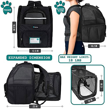 PetAmi Expandable Dog Backpack Carrier for Cats & Pets, Breathable Cat Carrier Backpack with Top Window & Multi-Entry, Ventilated Foldable Travel Carrier for Small Medium Pets up to 18 lbs, Black - color: Black