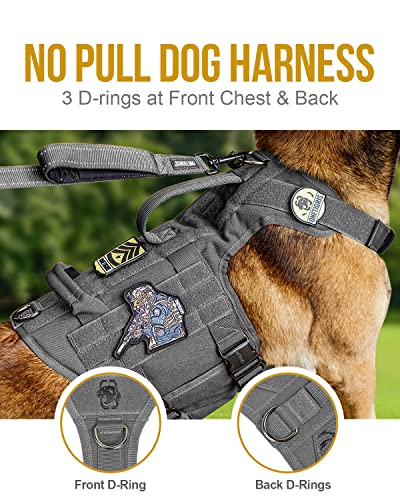 OneTigris Tactical Dog Harness with 5X Metal Buckle,Dog MOLLE Vest with Handle,No Pulling Front Clip,Hook and Loop Panel for Dog Custom Patch (XL, Grey) - color: Grey, size: XL