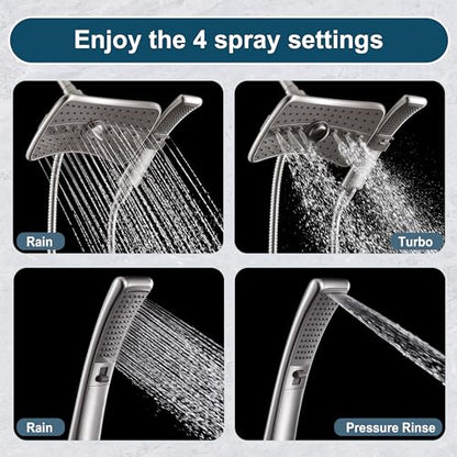 BRIGHT SHOWERS High Pressure Brushed Nickel Shower Heads Combo with Two Spray Setting Fixed Shower Head and Two Spray Settings Handheld Shower Head with Grey Face - color: Brushed Nickel, size: 1.8 Gallon Per Minute