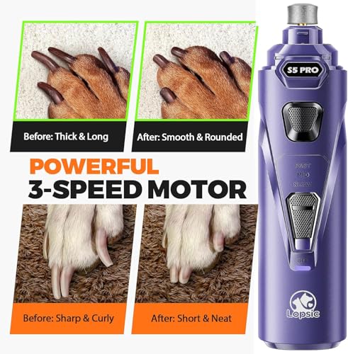 Whisper Quiet Dog Nail Grinder with 4 LED Lights, Safe & Stress-Free for Sensitive Dogs Cats of All Breeds & Sizes, 3 Grinding Bits, 3-Speed, Pet Nail Trimmers, Rechargeable Painless Grooming Kit Blue - color: Blue