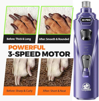 Whisper Quiet Dog Nail Grinder with 4 LED Lights, Safe & Stress-Free for Sensitive Dogs Cats of All Breeds & Sizes, 3 Grinding Bits, 3-Speed, Pet Nail Trimmers, Rechargeable Painless Grooming Kit Blue - color: Blue