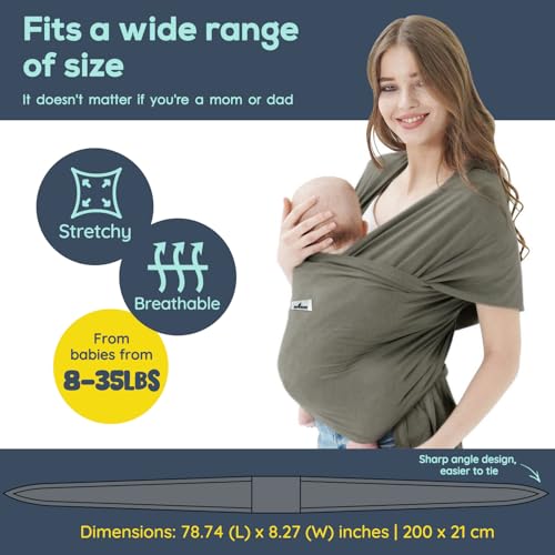 Baby Wraps Carrier, Jeroray Baby Carrier,Hands Free Infant Carrier, Lightweight,Breathable,Softness,Sage Green - color: Sage Green