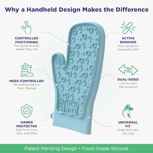 Lixy Pet LickMitt – Dual-Sided Calming & Grooming Mitt for Dogs and Cats – Human-Held Silicone Treat Mitt for Anxiety Relief, Bonding & Shedding – BPA-Free, Food-Grade, Easy Clean – Blue - color: Blue
