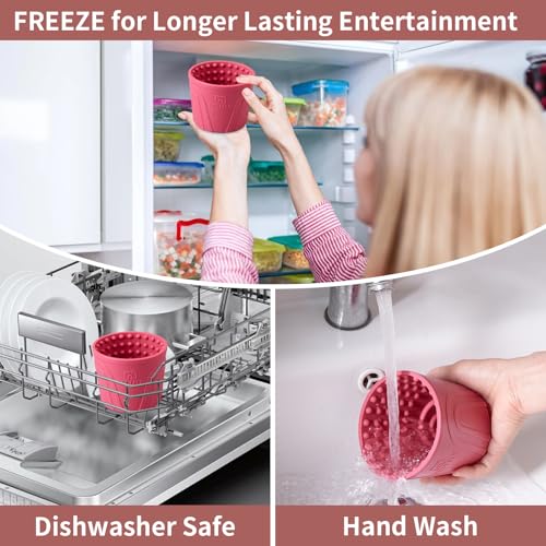 Dog Lick Bowl, Bestalk Anxiety Relief Slow Feeder Dog Lick Mat Treat Dispenser, Non-Slip Licking Bowl Enrichment Toys for Small Medium and Large Breed Dogs, BPA Free Silicone(Rose,M-L) - color: Rose, size: M-L