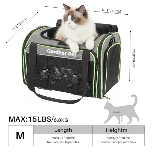 Gardner Pet Expandable Cat Carrier Airline Approved (18x12x12 in), 2-Side Square Extension Pet Travel Carrier for Medium Cats up to 15 lbs, Mesh Soft-Sided Cat Carrier Bag
