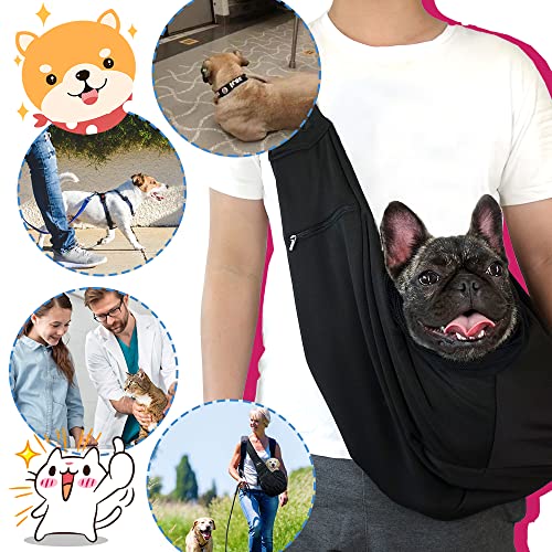 NATUYA Pet Dog Sling Carrier - Dog Sling with Net Bag for Carrier Dogs Cats-Hands Free Pet Bag-Buckle net Pocket pet Bag (Black) - color: Black
