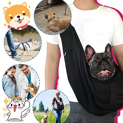 NATUYA Pet Dog Sling Carrier - Dog Sling with Net Bag for Carrier Dogs Cats-Hands Free Pet Bag-Buckle net Pocket pet Bag (Black) - color: Black