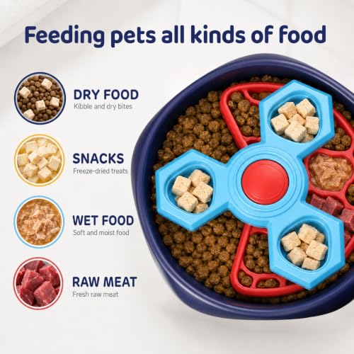 Slow Feeder Dog Bowls with Removable Puzzle Inserts, 3-Layer Interactive Dog Puzzle Feeder, Non-Slip Base Slow Feeder & Lick Bowl for Medium & Large Breeds (RED) - color: Red