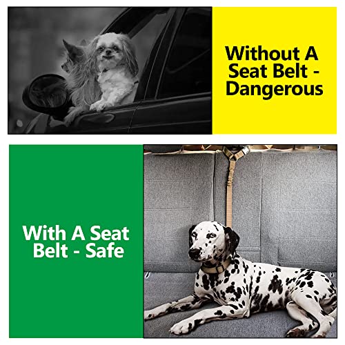 Plutus Pet Dog Seat Belt for Car Headrest, Reflective and Adjustable Restraint with Elastic Bungee for Safety, Vehicle Seatbelt Harness for Small Medium Large Dogs and Cats - color: Brown