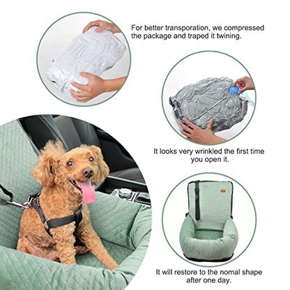Dog Car Seat for Small Medium Dogs Pet Up to 40 lbs Green | Detachable Washable, Soft Pet Booster Travel Bed for Front & Seat with Safety Leash Belt - color: Green