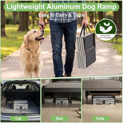 Dog Stairs for Car - Folding Dog Ramp 17" Wide, Portable & Lightweight Dog Steps with Non-Slip Surface & Aluminum Frame, Pet Stairs Supports up to 250 lbs, 4 Steps - size: 17.3*13 in