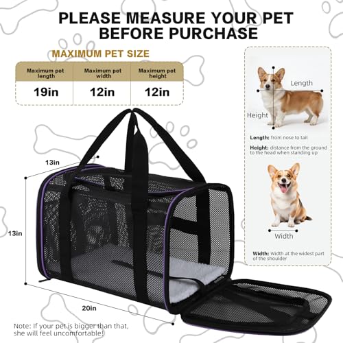 Cat Carrier, Soft-Sided Pet Carrier Bag, Breathable Mesh, Black (Purple, 20 * 13 * 13) - color: purple, size: 20.0"L x 13.0"W x 13.0"H