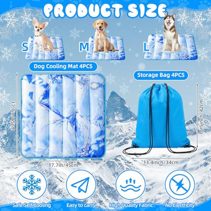 Chunful 4 Pack Dog Cooling Mat Water Injection Pet Cooling Mat for Dogs Cats with Storage Bags Washable and Foldable Pet Pad Summer for Small Medium Large Breeds of Doggy Bed Sofa Floor Car Seat(M) - size: M