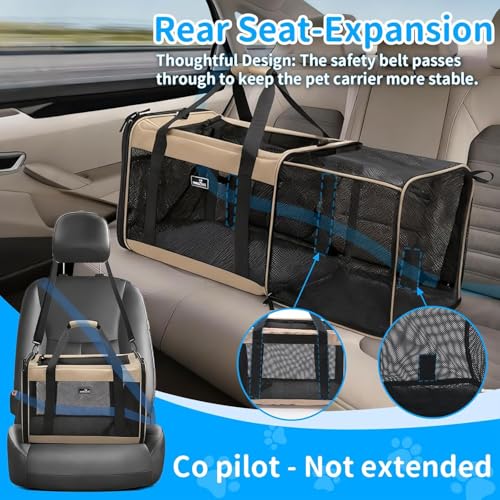 Wakytu Expandable Pet Carrier for Dogs & Cats, Large Travel Bag with 5 Mesh Windows, 2 Entrances, Locking Zippers & Padded Straps,L - size: 19.3"L x 13.0"W x 13.0"H