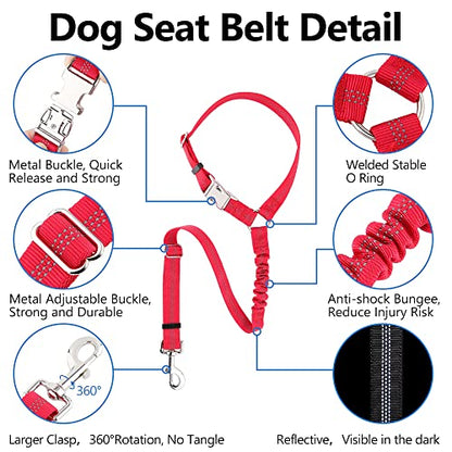 Plutus Pet Dog Seat Belt for Car Headrest, Reflective and Adjustable Restraint with Elastic Bungee for Safety, Vehicle Seatbelt Harness for Small Medium Large Dogs and Cats - color: Red