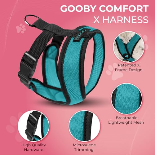 Gooby Comfort X Head-in Harness – Medium Dog Harness (9–15 lbs), Turquoise, No Pull, Choke-Free Design - color: Turquoise, size: Medium Chest (14.25-18.75")