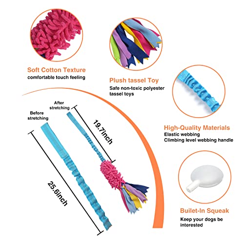 Wodoca Dog Tug Toy - Aggressive Chewer Rope Toy with Strong Squeak, Ideal for Large Dogs, Easy to Clean, Hand Made - color: Red Chenille, Blue Webbing