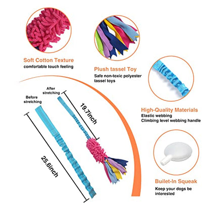 Wodoca Dog Tug Toy - Aggressive Chewer Rope Toy with Strong Squeak, Ideal for Large Dogs, Easy to Clean, Hand Made - color: Red Chenille, Blue Webbing