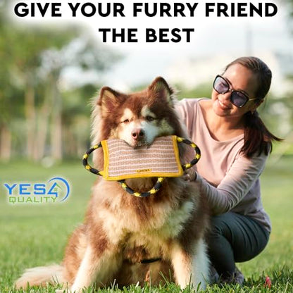 YES4QUALITY Durable Dog Bite Pillow - 10"x7" - Safe Biting Pad with 3 Strong Handles - Tough Jute Tug Toy for Medium to Large Dogs - Ideal for Tug of War, K9, Schutzhund & Puppy Training