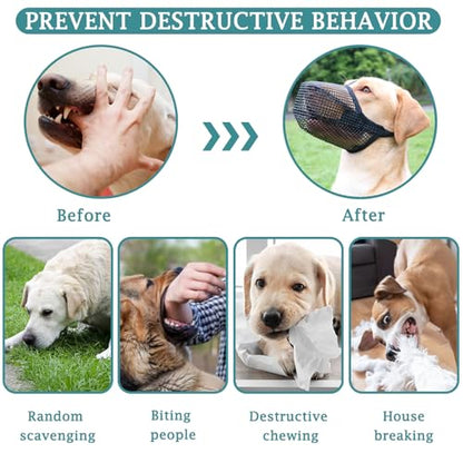 Mayerzon Dog Muzzle, Patented Mesh Muzzles for Small Medium Large Dogs, Soft Covered Mouth Guard with Adjustable Straps, Prevent Biting Chewing and Licking - size: S: Snout:8½"-9½"