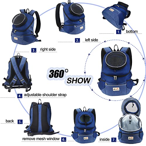 Pet Dog Carrier Backpack Adjustable Breathable Front Pack Head Out Removable Design Puppy Cat Dog Backpack for Small Dogs Cats Padded Shoulder Bag for Travelling Hiking Camping Outdoor Trip