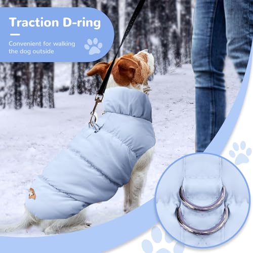 ABRRLO Winter Warm Dog Jacket for Small Medium Dogs Cats Cold Weather Coats with Harness Paded Dogs Fleece Vest Waterproof Windproof Dog Snow Jacket Pet Puppy Clothes (Light Blue,S) - color: Light blue, size: Small