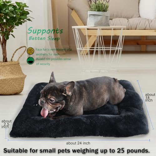 Small Dog Crate Bed 24 x 18 - Washable Extra Soft Kennel Mat, Cozy Fluffy With Anti-Slip Bottom for 24 Inch Crates - Pillow Cushion Puppy Mattress Pad, Black - color: Black, size: 24"L x 18"W x 2"Th