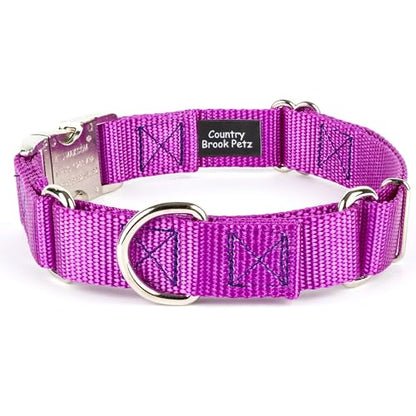 Country Brook Petz - Martingale Dog Collar - Heavy Duty Nylon Adjustable Martingale Dog Collar with Premium Buckle for Small Medium Large Breeds (5/8 Inch, Extra Small, Bright Purple) - color: Bright Purple, size: Extra Small (Pack of 1)