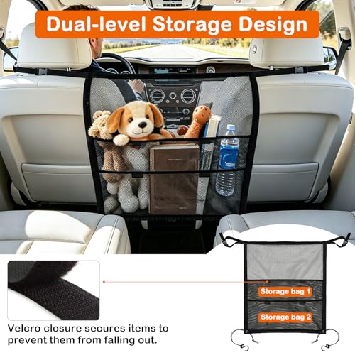Dog Car Barrier Net Divider with 2 Large Storage Pockets | Easy to Install, Universal for Car, SUV, Truck