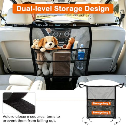 Dog Car Barrier Net Divider with 2 Large Storage Pockets | Easy to Install, Universal for Car, SUV, Truck