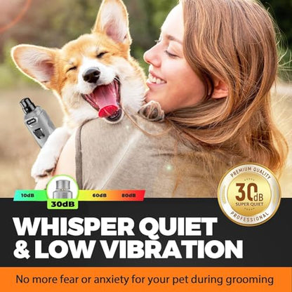 Whisper Quiet Dog Nail Grinder with 4 LED Lights, Safe & Stress-Free for Sensitive Dogs Cats of All Breeds & Sizes, 3 Grinding Bits, 3-Speed, Pet Nail Trimmers, Rechargeable Painless Grooming Kit Grey - color: Grey