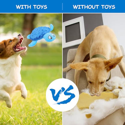 Squeaky Sea Turtle Plush Dog Toy - Durable, No Stuffing, Interactive Chew Toy for Small Dogs - Relieve Anxiety, Teething, and Keep Them Busy for Puppy(Blue) - color: Blue