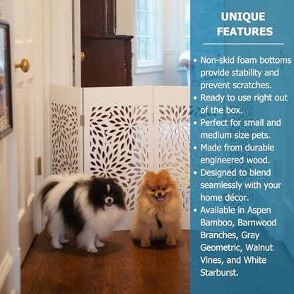 Cardinal Gates Decorative Wooden Freestanding Pet Gate-4 Panel 15" W x 30" H - Expandable Indoor Barrier for Small/Medium Pets - Portable Puppy Gate - Great for Hallways and Doors - Barnwood Branches