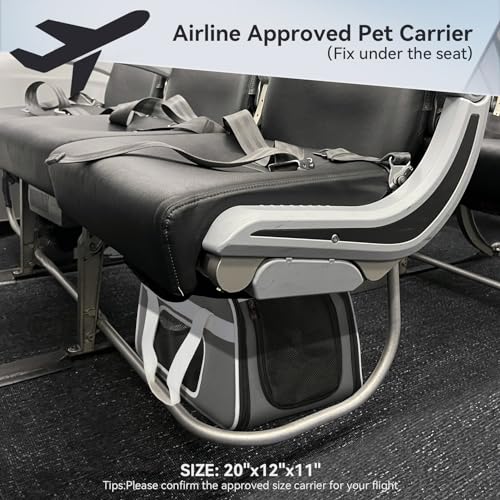 PETSFIT Airline Approved Cat Carrier with Wheels Designed for Small Dogs/Cats with Adjustable Safety Rope & Removable Wheels - color: Gray, size: 20.1"L x 12.2"W x 14.2"H
