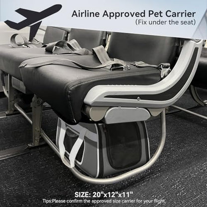 PETSFIT Airline Approved Cat Carrier with Wheels Designed for Small Dogs/Cats with Adjustable Safety Rope & Removable Wheels - color: Gray, size: 20.1"L x 12.2"W x 14.2"H