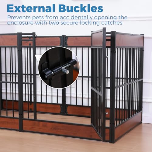 Dog Playpen, 35.4" Height Dog Pen Indoor, Heavy Duty, Safe and Sturdy, Furniture Style Puppy Pen - color: MAHOGANY, style: 6 Panels (35.4" High)