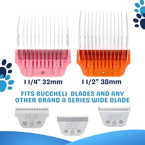 30 Wide Blade & 32mm 38mm Wide Clipper Guard Attachment Set for A5 Series Clippers| Stainless Steel Blade for Professional Dog Groomers| Snap-On/Off Design Wide Guard Combs for Dog Grooming - color: 3Pcs Set(30w, 32mm, 38mm)
