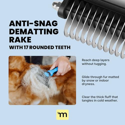 MalsiPree Dog Brush - Pink, 2-in-1 Undercoat & Dematting Rake | 2-in-1 undercoat rake & dematting brush - deshedding tool - Use for medium to large double-coated dogs & cats - color: Pink