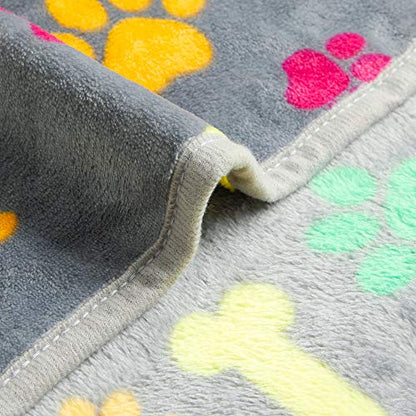 Allisandro Luxurious Dog Blanket, 350 GSM Super Fuzzy Microplush Fleece Pet Blankets for Small Medium Large Dogs and Cats, Vivid Paw and Bone, 64 x 40 Inches - color: Vivid Paw and Bone, size: 64" x 40"