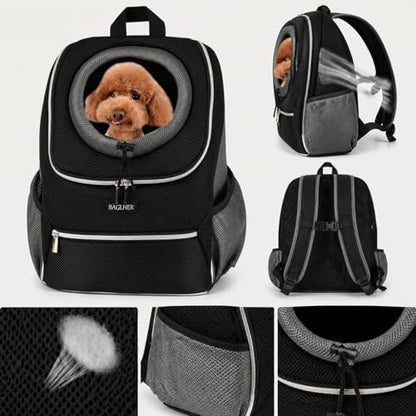 BAGLHER Dog Carrier Backpack for Small Dogs - Front Breathable Pet Backpack with Safety Buckle, Adjustable Hands-Free Design for Hiking, Cycling, Camping & Outdoor Use - Black, Size Large 10-14 lbs - size: 15.4"L x 7.9"W x 16.0"H