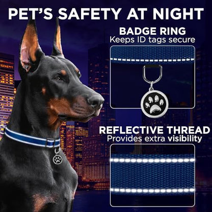 TECEUM Reflective Dog Collar – Navy Blue – M – Extra Soft Padding – Basic Nylon Pet Collar – Quick Release Buckle – Fits Small, Medium and Large Dogs, Puppies, Cats – ESA & Service Dog Options - color: Navy blue, size: Medium
