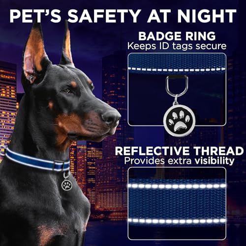 TECEUM Reflective Dog Collar – Navy Blue – S – Extra Soft Padding – Basic Nylon Pet Collar – Quick Release Buckle – Fits Small, Medium and Large Dogs, Puppies, Cats – ESA & Service Dog Options - color: Navy blue, size: Small