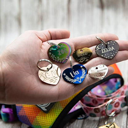 Personalized Dog Tag with 5 Lines of Custom Deep Engraved Durable Stainless Steel Pet ID Name Tag Designer Small Size Heart - size: Small, style: Heart
