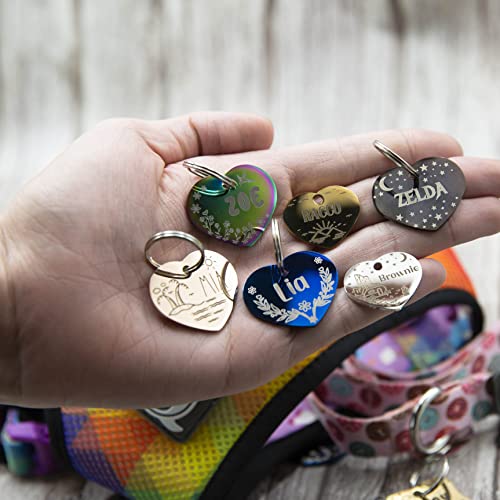 Personalized Dog Tag with 5 Lines of Custom Deep Engraved Durable Stainless Steel Pet ID Name Tag Designer Regular Size Heart - size: Regular, style: Heart