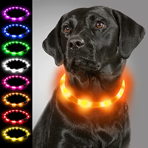 Joytale Light Up Dog Collar, Rechargeable Rainproof LED Collar for Night Walking Safety, Soft Silicone Glow in The Dark, Suitable for Small Medium Large Dogs, Orange - color: Orange