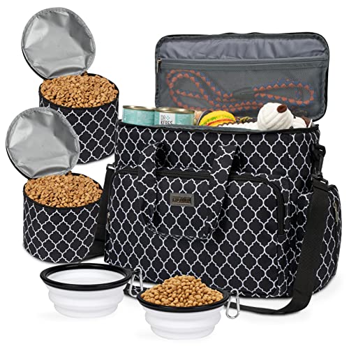 BAGLHER Dog Travel Bag, Pet Travel Bag (ALL Pet Travel Supplies), With 2 Pet Food Containers and 2 Collapsible Silicone Bowls; Essential Kits for Pet Travel DLblack - color: DLblack, size: Large