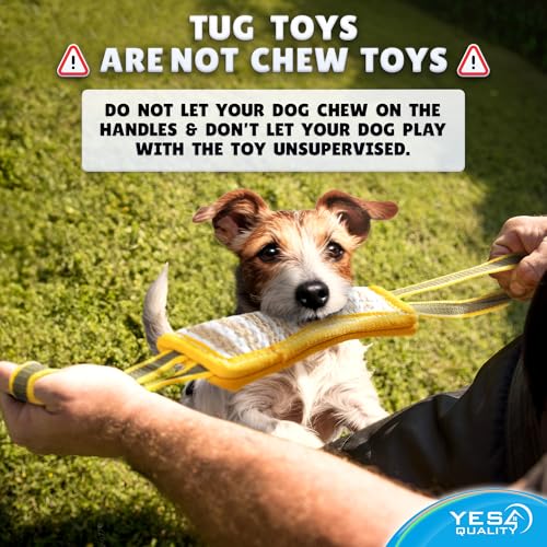 YES4QUALITY Dog Bite Tug Toy - 7.9"x3" - Durable Pull Toy with 2 Soft & Strong Handles - Tough Jute Bite Pillow for Small to Medium Dogs - Ideal for Tug of War, Fetch, K9, Puppy Training & Play