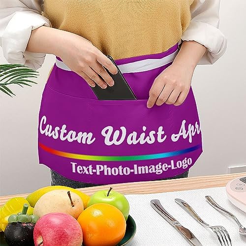sophiehome Custom Waist Apron with Pockets Add Photo Logo Name Personalized Waiter Server Short Aprons for Kitchen - color: Light Purple