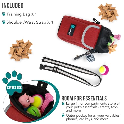 PetAmi Dog Treat Pouch, Large 3-Cup Dog Training Treat Bag with Poop Bag Dispenser, Hands-Free Waist Belt & Crossbody Strap, Reflective with Multiple Pockets & Belt Clip (Red) - color: Red