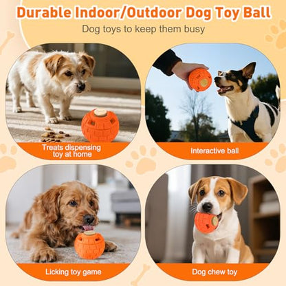 Interactive Dog Frozen Treat Toys, Dog Puzzle Enrichment Ball to Keep Them Busy, Slow Food Training, Durable Rubber Chew Dispensing Toy, Freezable Fillable Ball, for Small Medium Large Dogs (Orange) - color: Orange
